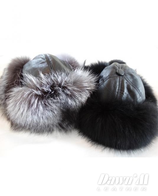 кожена ушанка сребърна лисица - 5