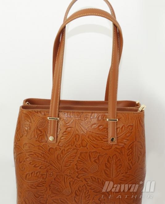 Дамска кожена чанта - листа кафяво