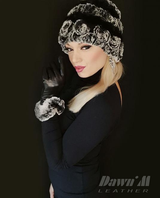 дамска кожена шапка чинчила - 4