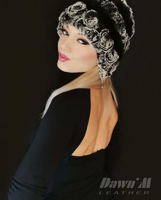 дамска кожена шапка чинчила - 3