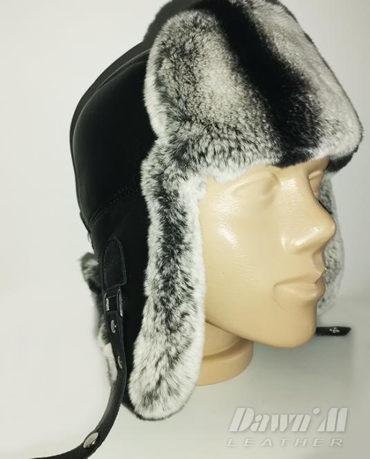 Мъжка кожена шапка/ ушанка с чинчила