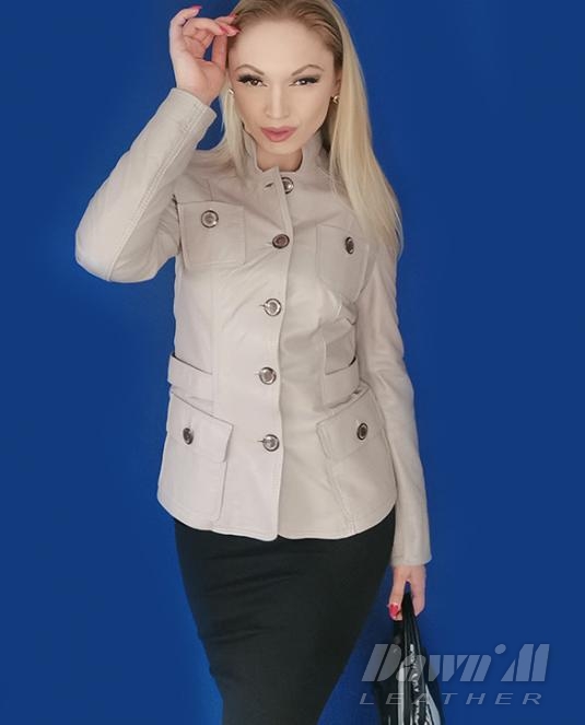 Дамско кожено сако - 070 бежаво