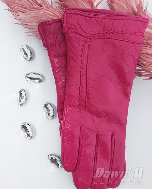 Дамски кожени ръкавици - цвят циклама