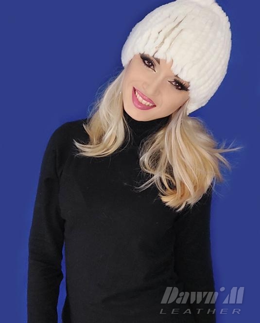 дамска кожена шапка чинчила - 1