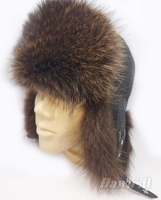 Мъжка зимна ушанка от естествена кожа в черно