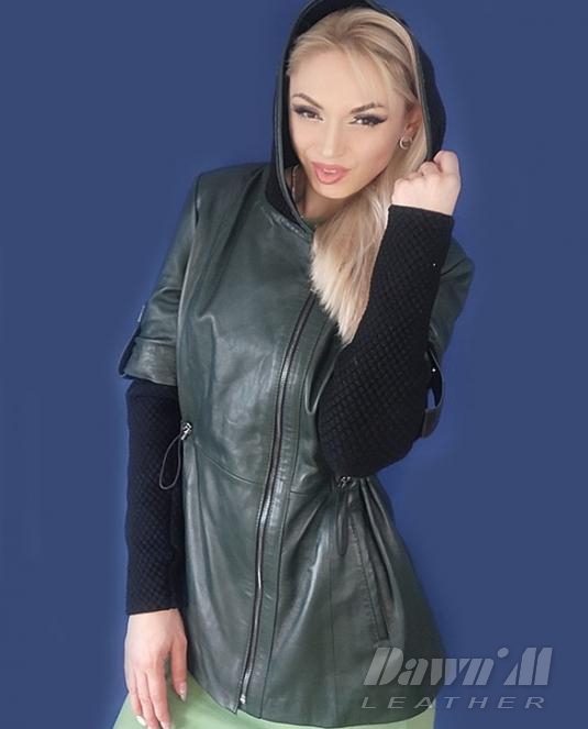 Дамско кожено яке SHINY green