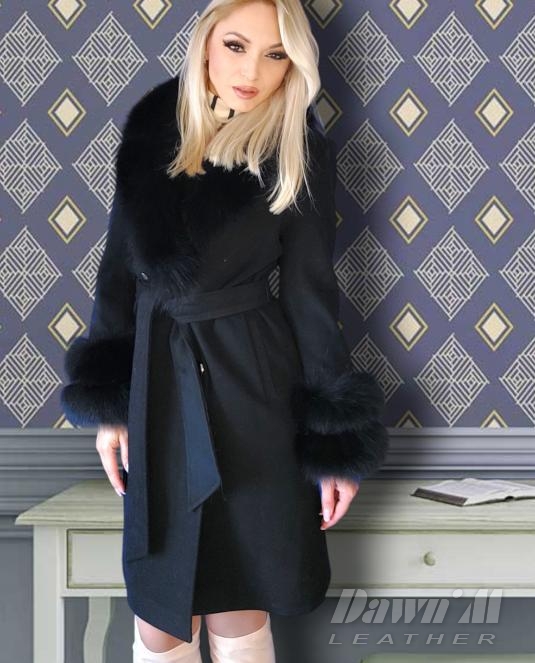 Дамско кожено палто кашмир  PREMIUM COLLECTION black