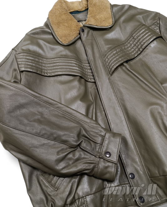 мъжко кожено яке на ластик - 4