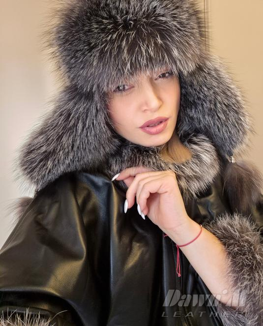 кожена ушанка сребърна лисица - 1