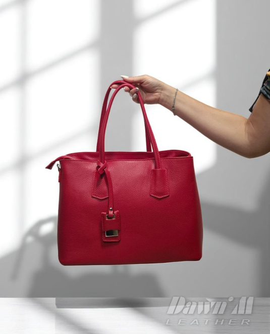 дамска кожена чанта в червено - 2
