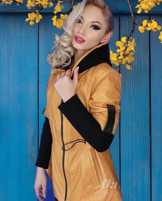 Дамско кожено яке SHINY yellow - 1