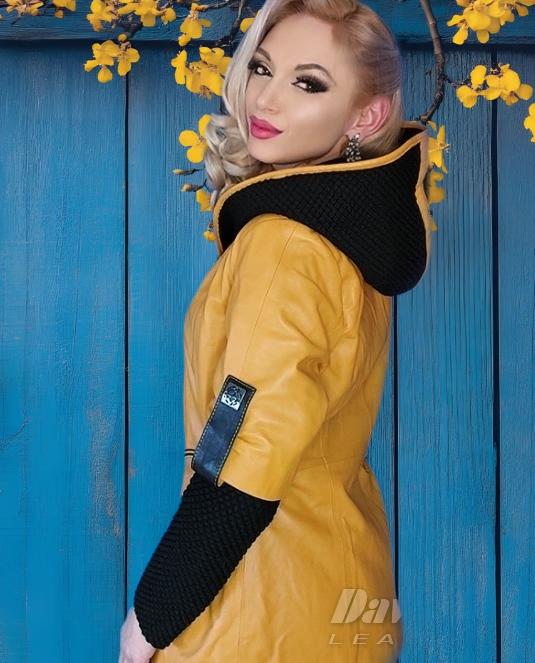 Дамско кожено яке SHINY yellow - 2