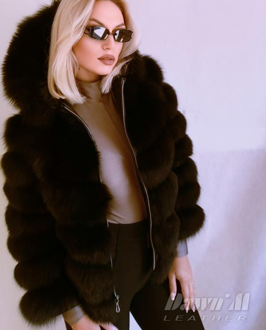 Дамски кожух естествена кожа от лисица Black is all