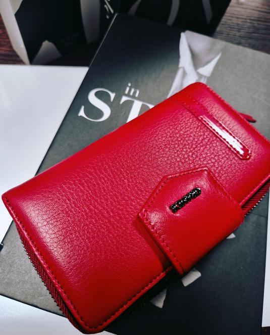 Луксозно дамско портмоне Grande от естествена кожа в червено - 3