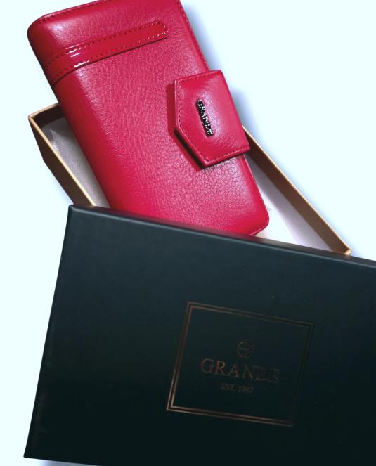 Луксозно дамско портмоне Grande от естествена кожа в червено - 11