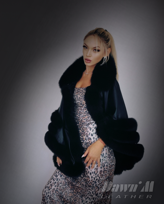 Луксозно кожено пончо Foxy Elegance - 5