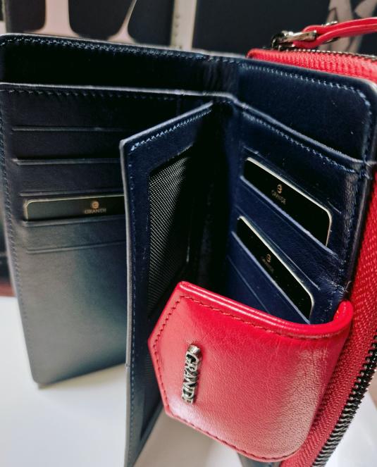 Луксозно дамско портмоне Grande от естествена кожа в червено - 8