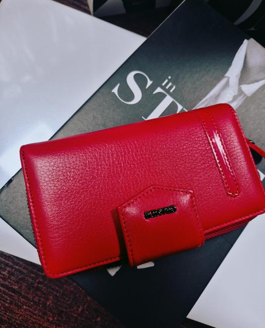 Луксозно дамско портмоне Grande от естествена кожа в червено - 1