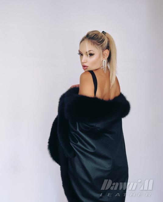 Луксозно кожено пончо Foxy Elegance - 9