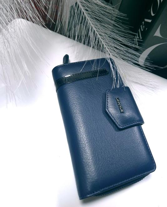 Луксозно дамско портмоне Grande от естествена кожа в мастилено синьо