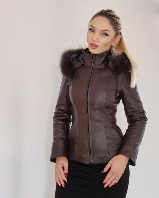 Късо кожено яке Aurora Brown - 6