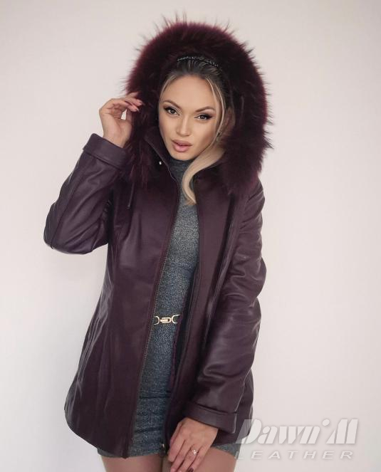 Дамско кожено яке  Burgundy Luxe