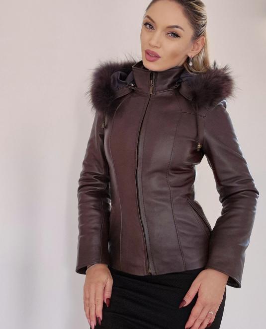 Късо кожено яке Aurora Brown - 2