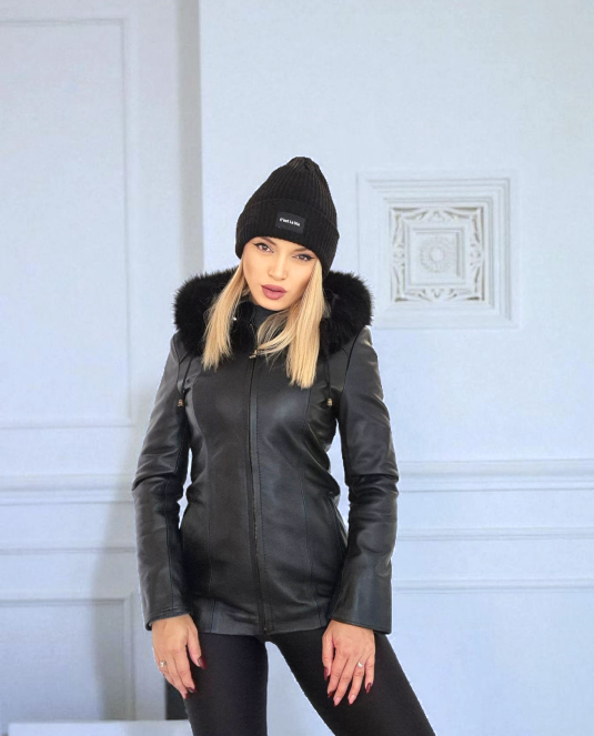 Дамско кожено яке 004 - черно