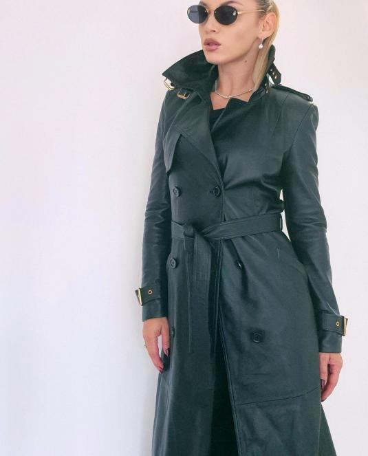 Дамски кожен тренч - 5