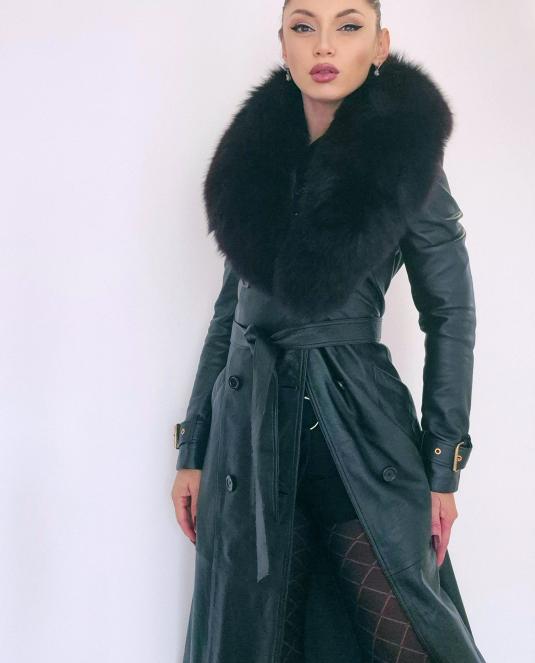 Дамски кожен тренч - 13