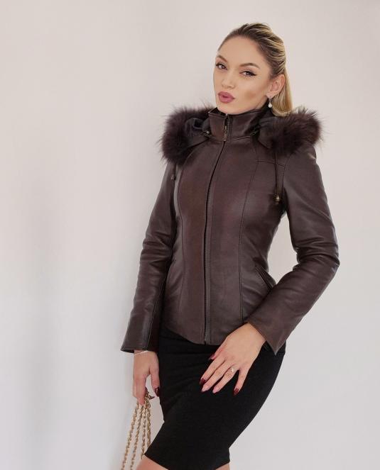 Късо кожено яке Aurora Brown - 4