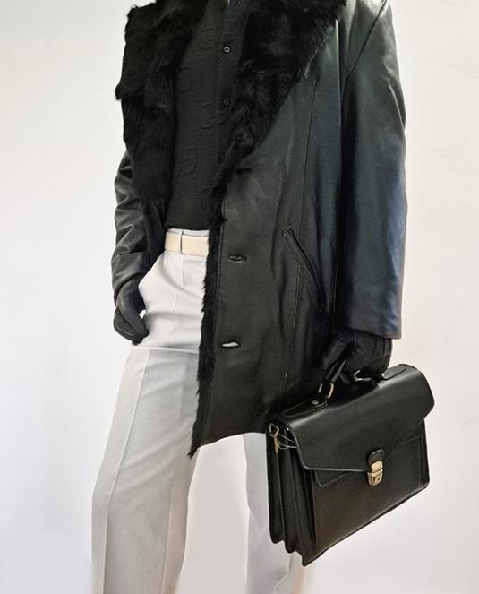 Мъжко кожено палто с норка