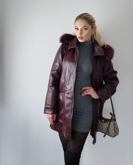 Дамско кожено палто с качулка 130 - 5