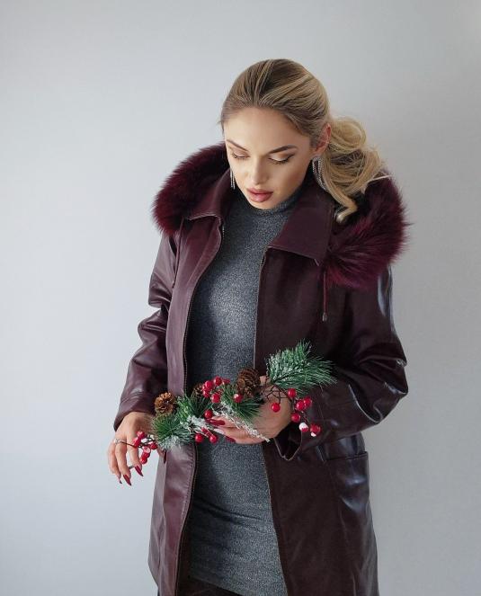 Дамско кожено палто с качулка 130 - 3