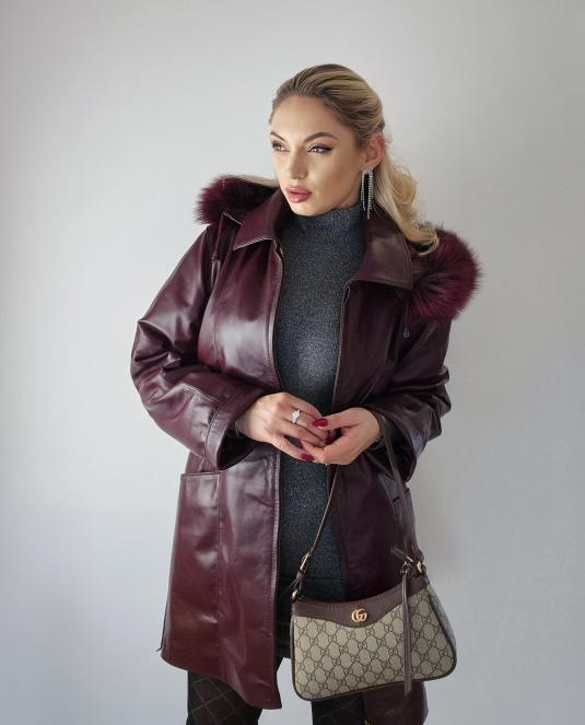 Дамско кожено палто с качулка 130 - 4