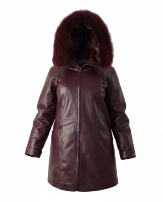 Дамско кожено палто с качулка 130 - 7
